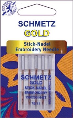 75/11 SCHMETZ GOLD TITANIUM EMBROIDERY NEEDLES PACK OF 5