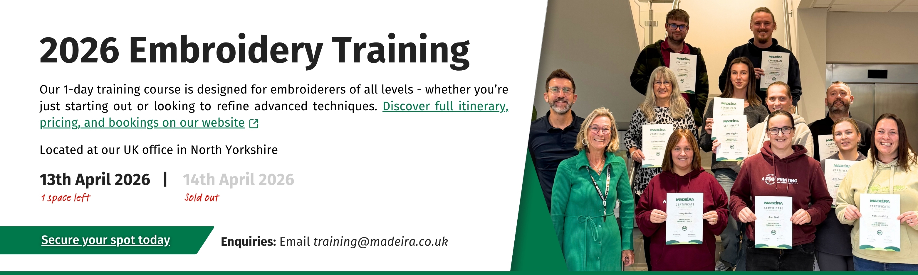 Embroidery Training Dates 2026