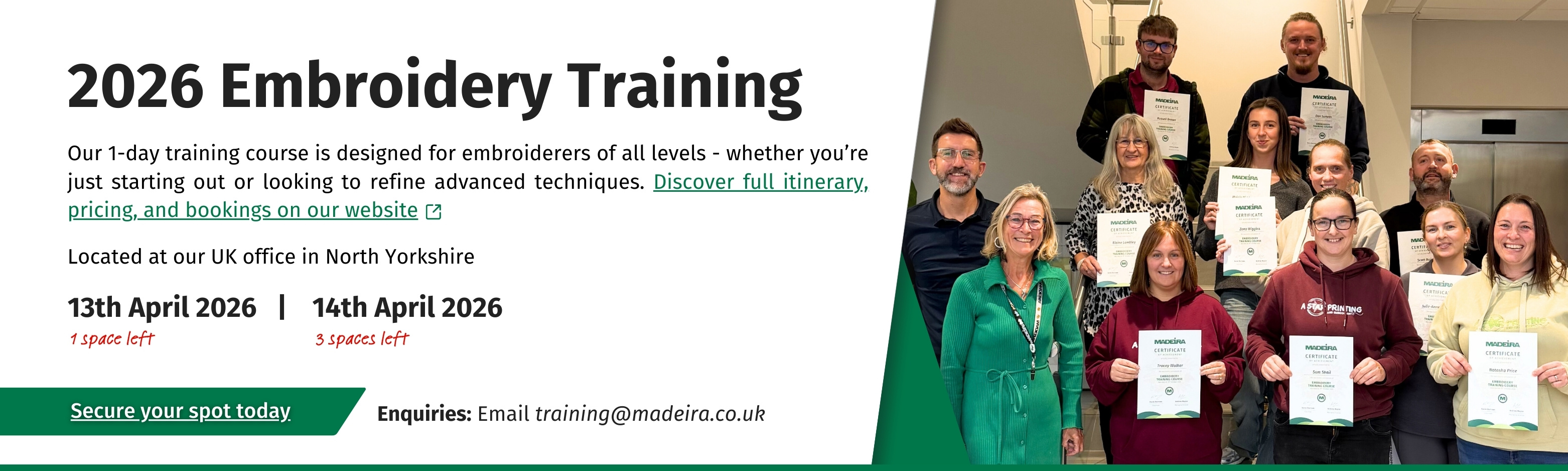 Embroidery Training Dates 2026