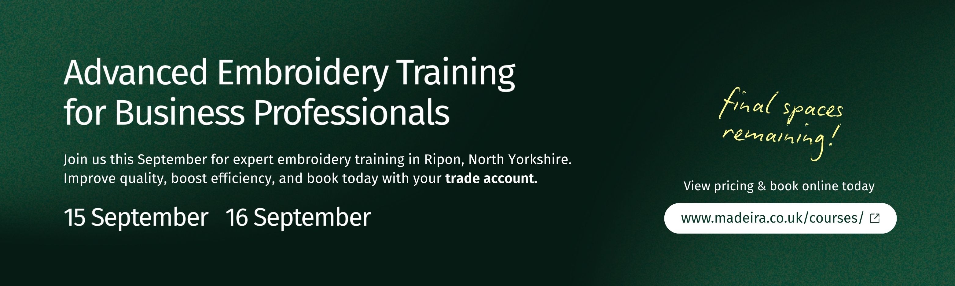 Embroidery Training Dates September 2026