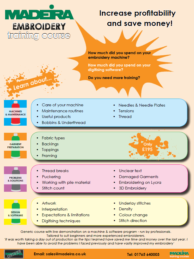 EMBROIDERY TRAINING  1 PERSON  MADEIRA UK  OnlineShop